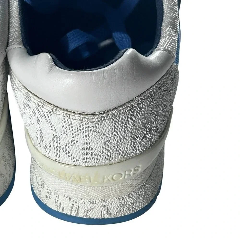 Michael Kors Allie Trainer Sneakers Womens Size 9M Blue Silver MK‎ Logo Lace Up